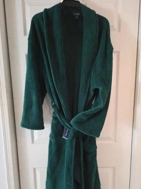 Nautica Mens Solid Belted Robe Tidal green ONE SIZE - Picture 4 of 4